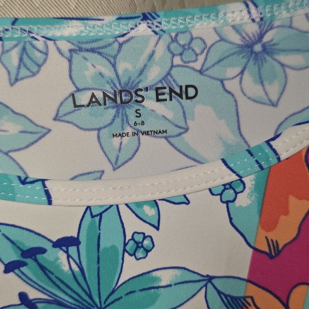 Lands' End Blue Floral Rash Guard with Orange Accents - Picture 2 of 5